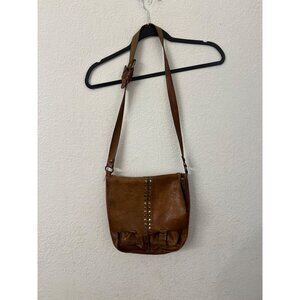 Patricia Nash Armeno messenger Brown Leather Studded shoulder Bag With Dual Pock